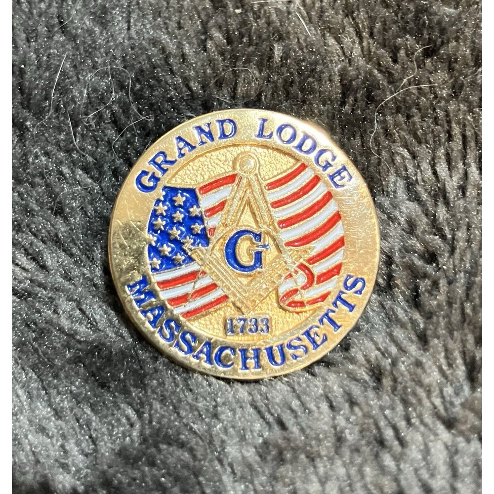 Free Mason 1733 Grand Lodge Massachusetts Label Pin Rare Antique Masonic